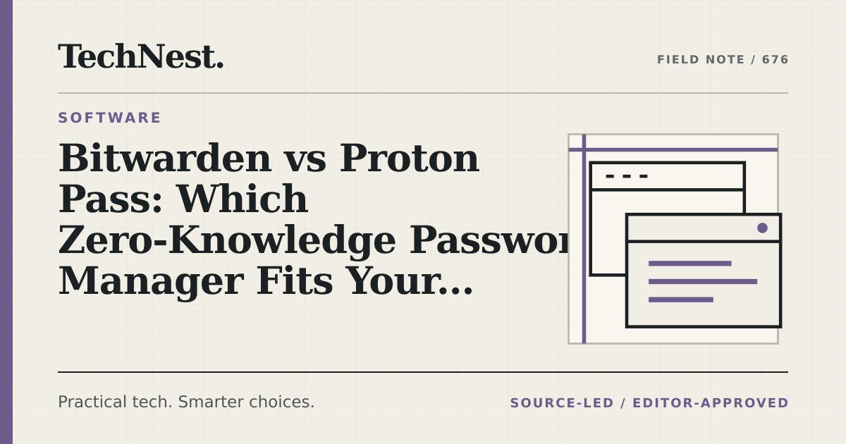 Original TechNest editorial graphic for Bitwarden vs Proton Pass: Which Zero-Knowledge Password Manager Fits Your 2026 Security Stack?