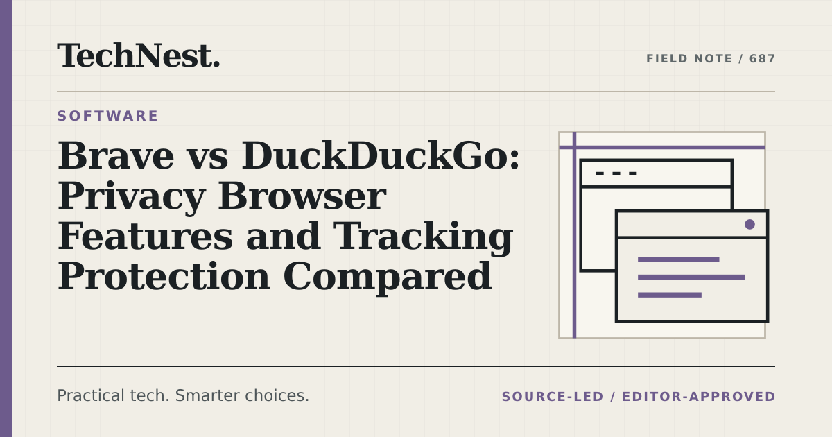 Original TechNest editorial graphic for Brave vs DuckDuckGo: Privacy Browser Features and Tracking Protection Compared