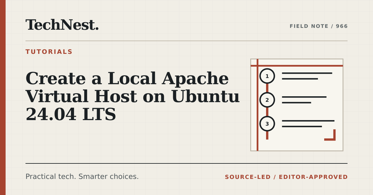 Original TechNest editorial graphic for Create a Local Apache Virtual Host on Ubuntu 24.04 LTS