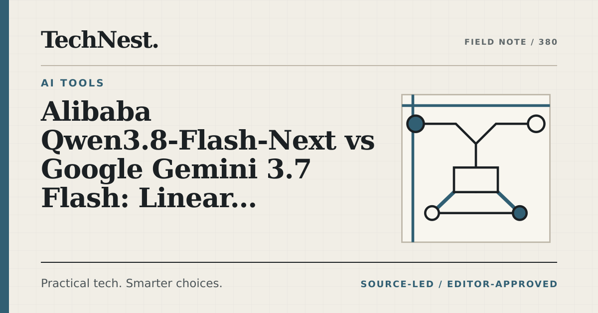 Original TechNest editorial graphic for Alibaba Qwen3.8-Flash-Next vs Google Gemini 3.7 Flash: Linear Attention, Sparse Inference, and API Economics